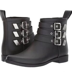 Loeffler Randall Fenton Rain
 Black Ankle Boots with Silver Buckles Size 7